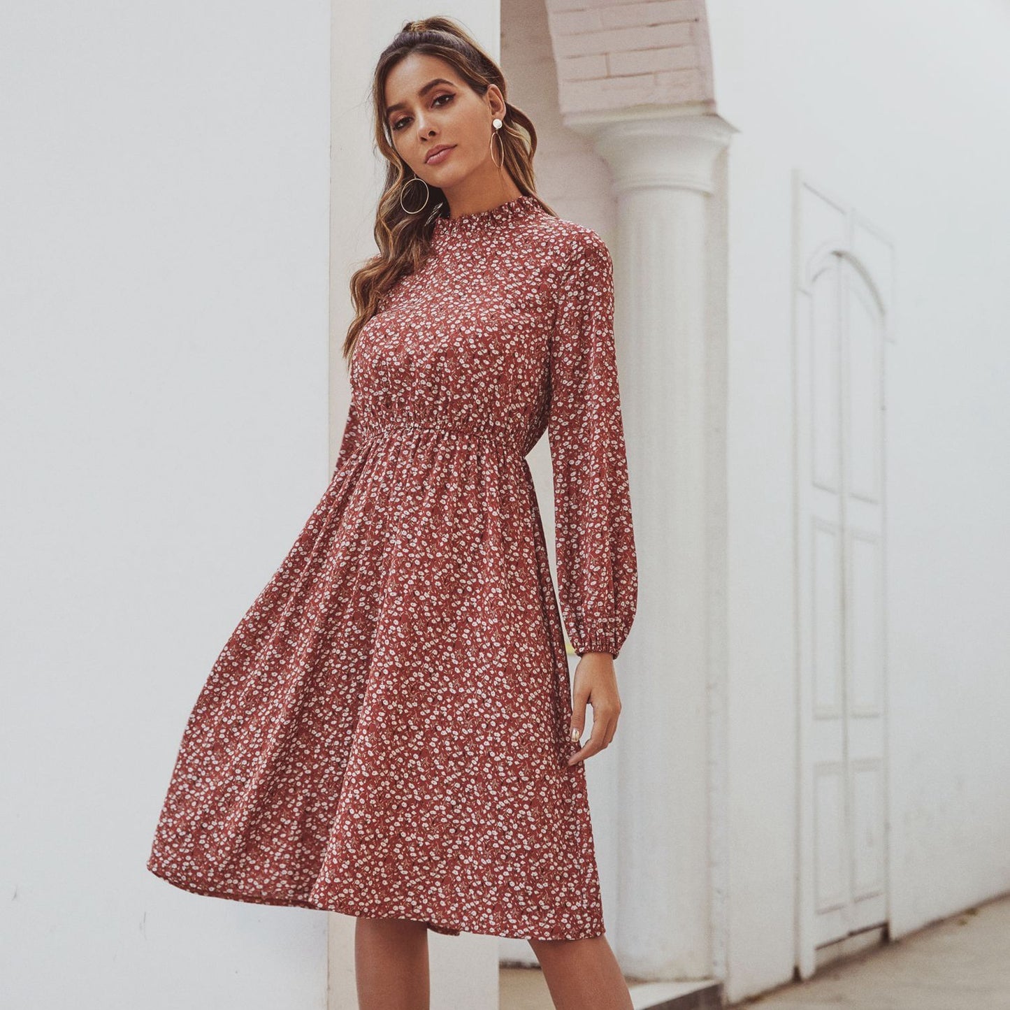 Printed commuter long sleeve dress