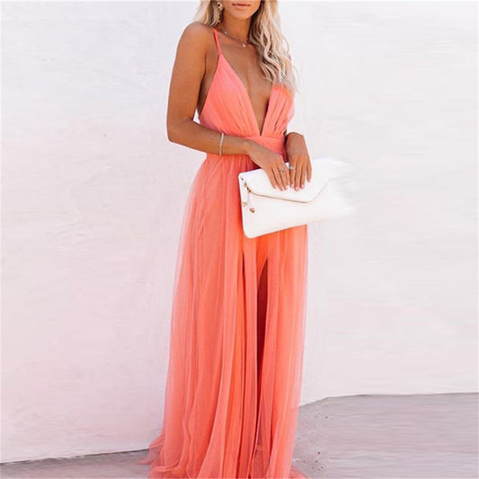 Boho V-Cut Spaghetti Strap Dress – 2024 Trendy European Style