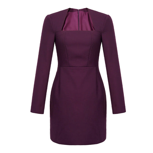 Autumn And Winter Women's Elegant Square Collar Slimming Dress