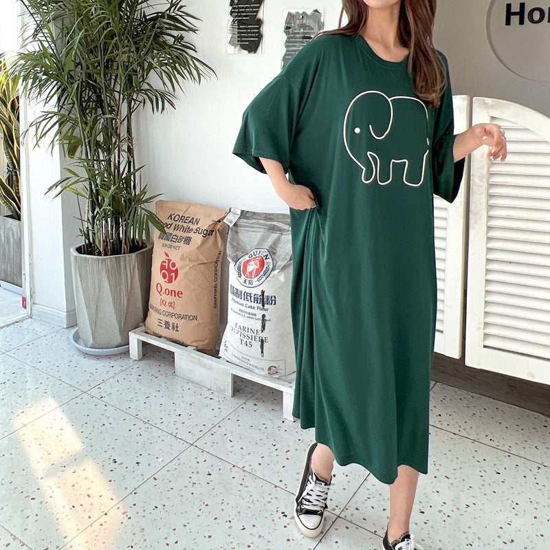 Mid Length Modal Print Dress Loose Nightdress
