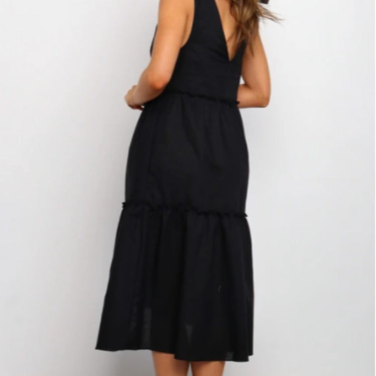 Bow Tie Mid-length Dress With Ruffles