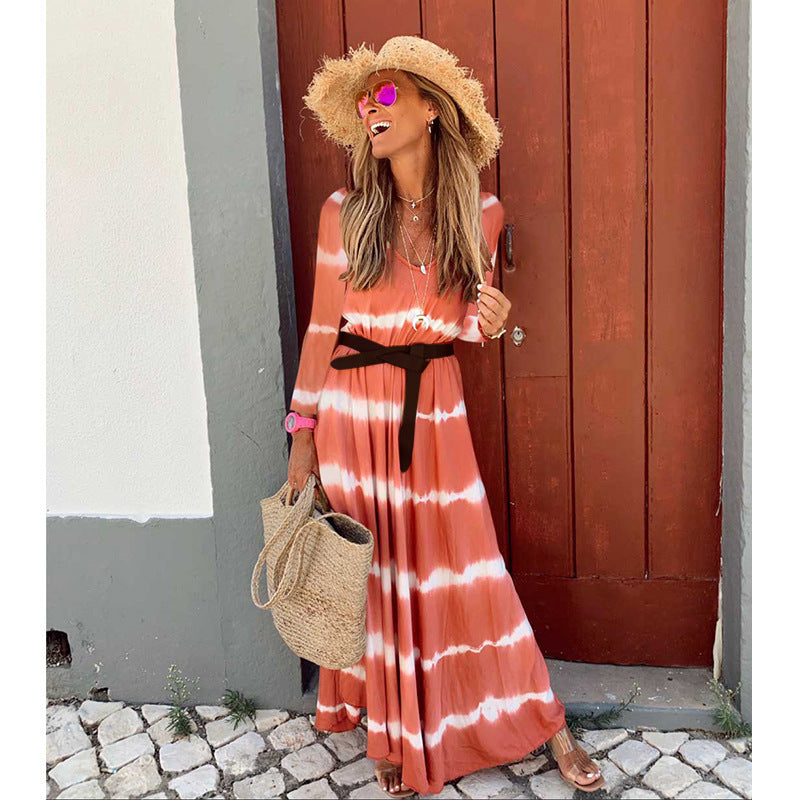 Long Sleeve Oversize Striped Mid Length Dress
