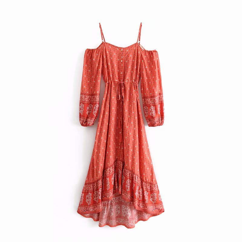 Printed strapless strap dress