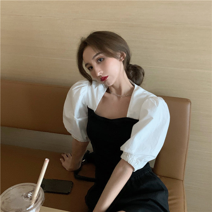 Temperament back tie waist puff sleeve dress