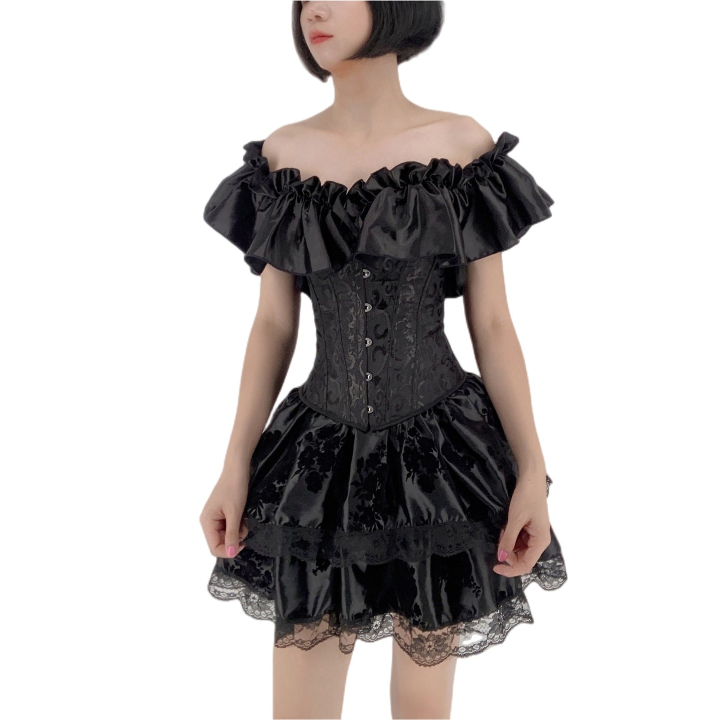 Silky Texture Large Wooden Ear Elastic Off-shoulder Sleeve Formal Dress Suit
