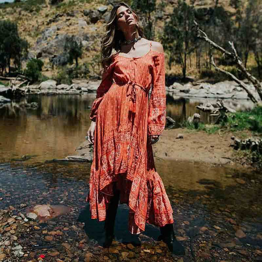 Printed strapless strap dress