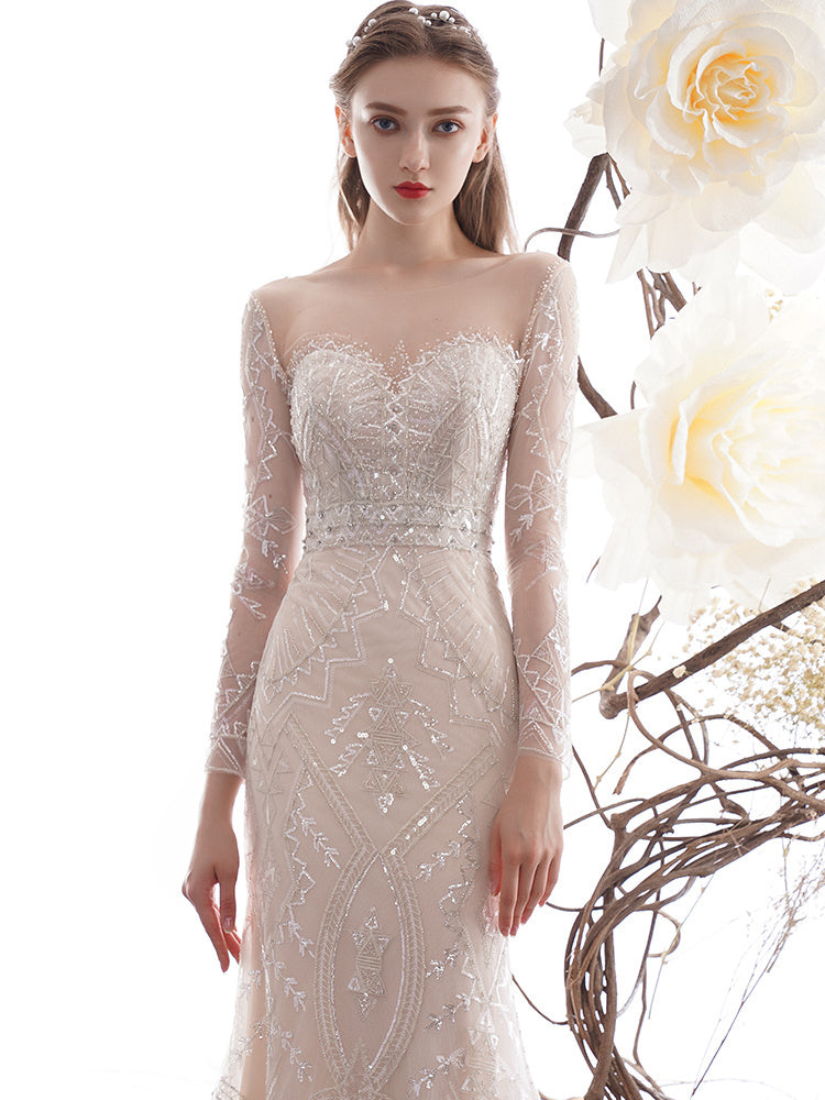 Women's Fashion Fishtail Long Sleeve Wedding Dresses