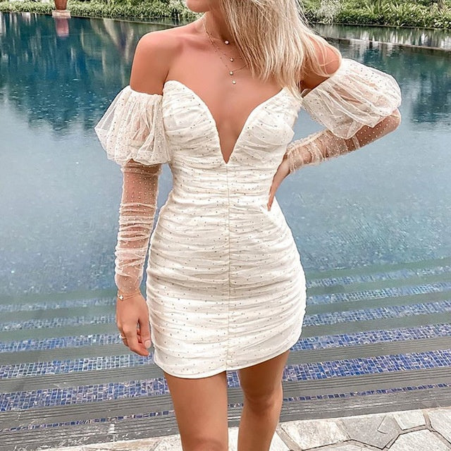 New style patchwork net dress covering buttocks