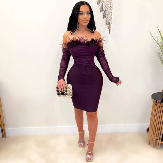 Women's Mid-length Knitted Feather Dress