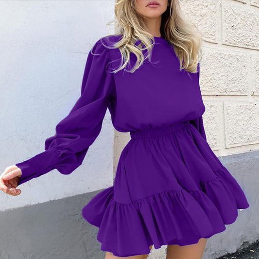 Mid-length Lantern-sleeved Waist Long-sleeved Dress