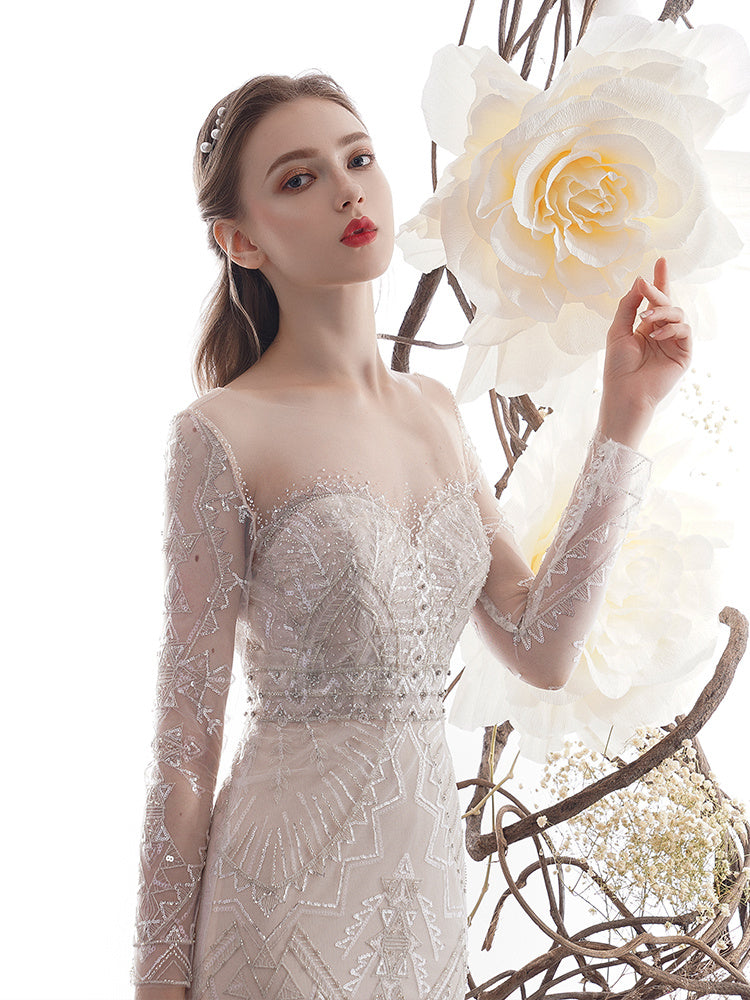 Women's Fashion Fishtail Long Sleeve Wedding Dresses
