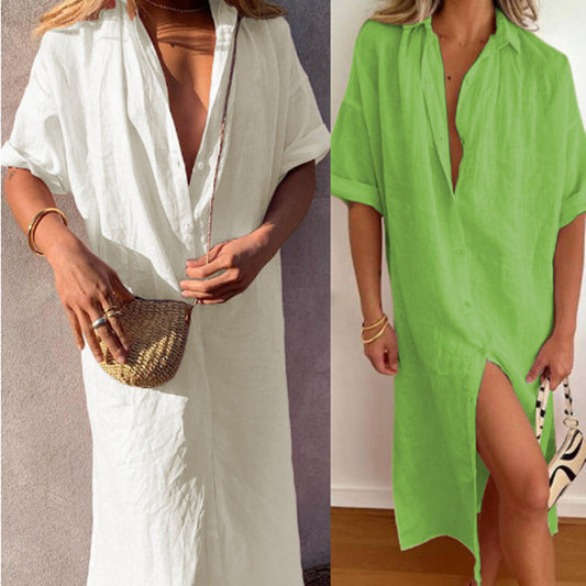 Women's Lapel Mid-length Dress