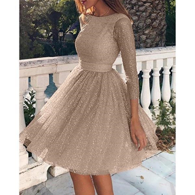 Round neck long sleeve see-through dress
