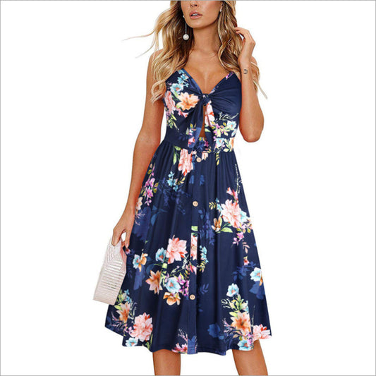 Sleeveless Suspender Slim Mid-length Dress