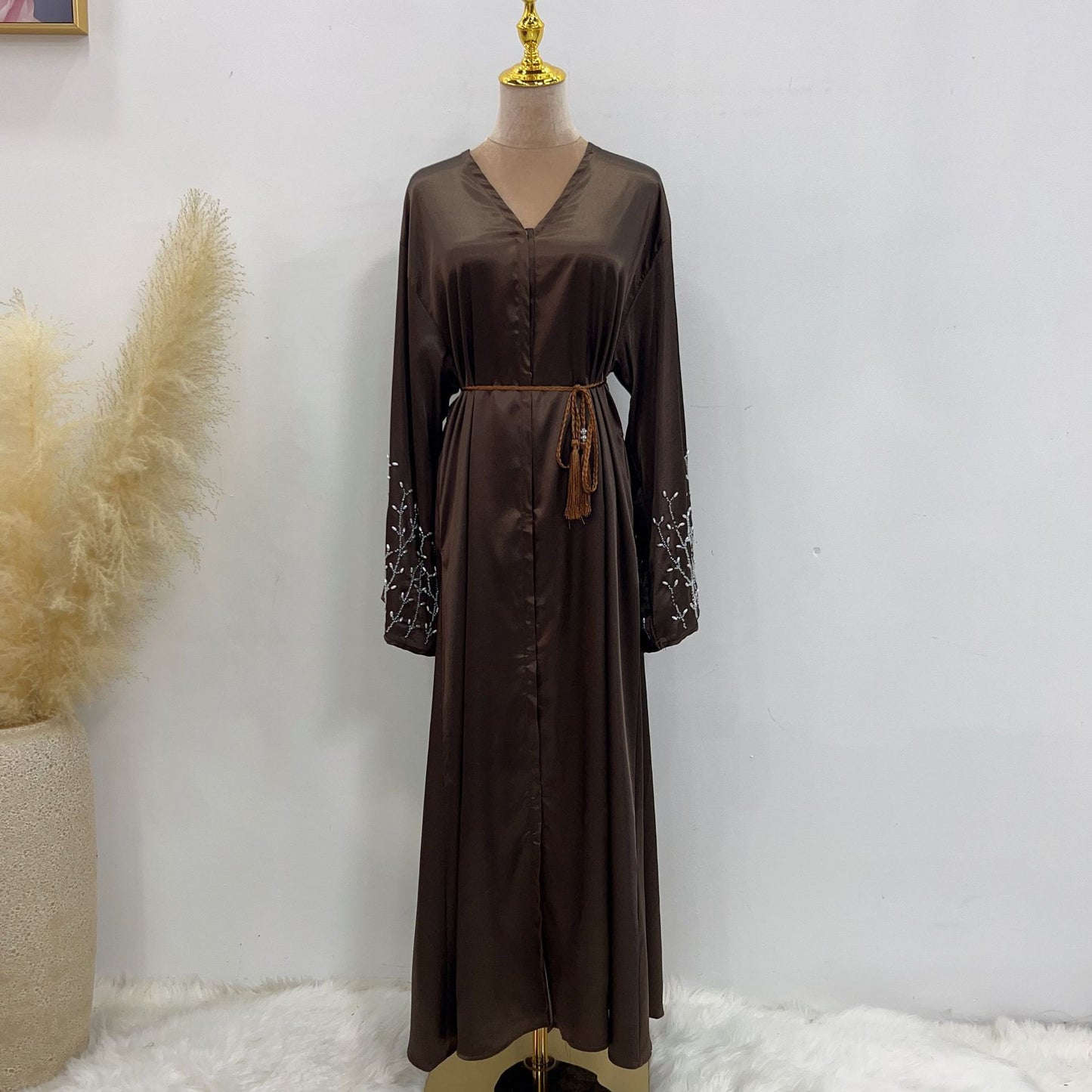 2023 Party Daily Solid Color Handmade Beading Dress Robe