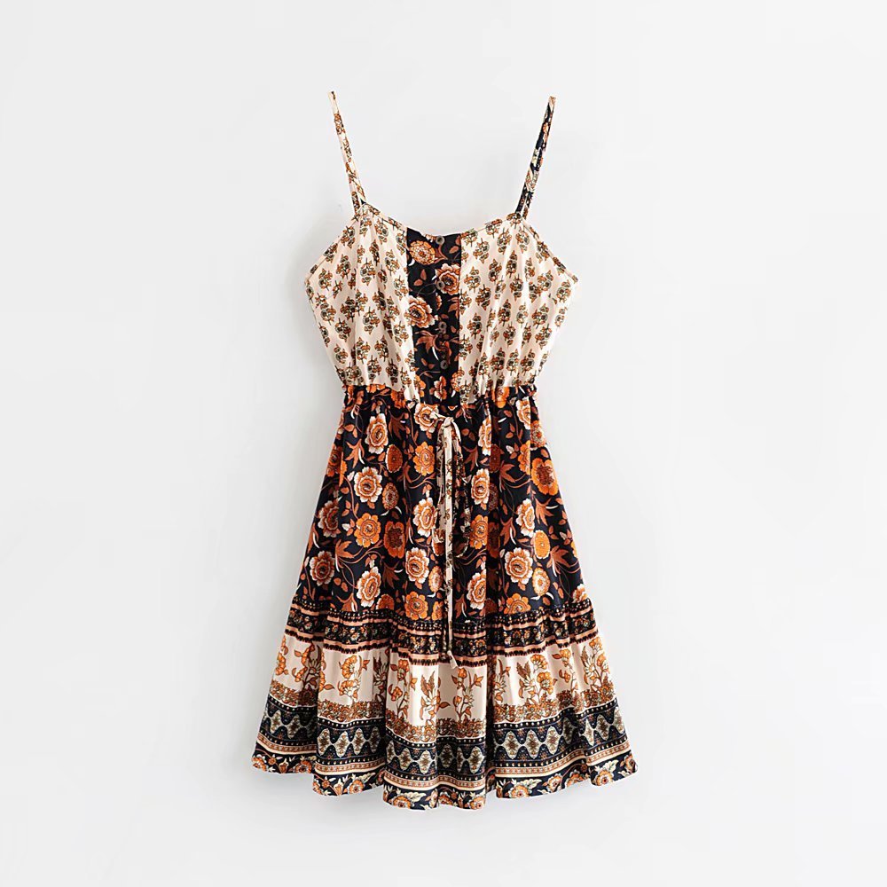 Boho-Chic Cotton Spaghetti Strap Dress – Effortless Summer Style