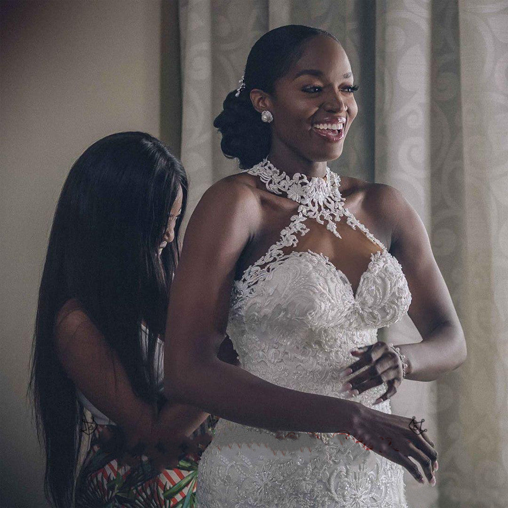 Vintage Lace Beaded Wedding Dresses Sheer Neck Mermaid Bridal Dress Sexy Cheap Wedding Gowns | Vintage Lace Beaded Wedding Dress