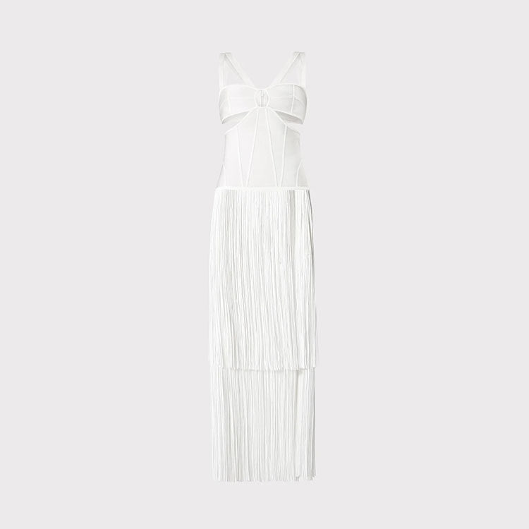 European And AmericanIns Style Retro Spaghetti Straps Slim Bandage Tassel Long Dress