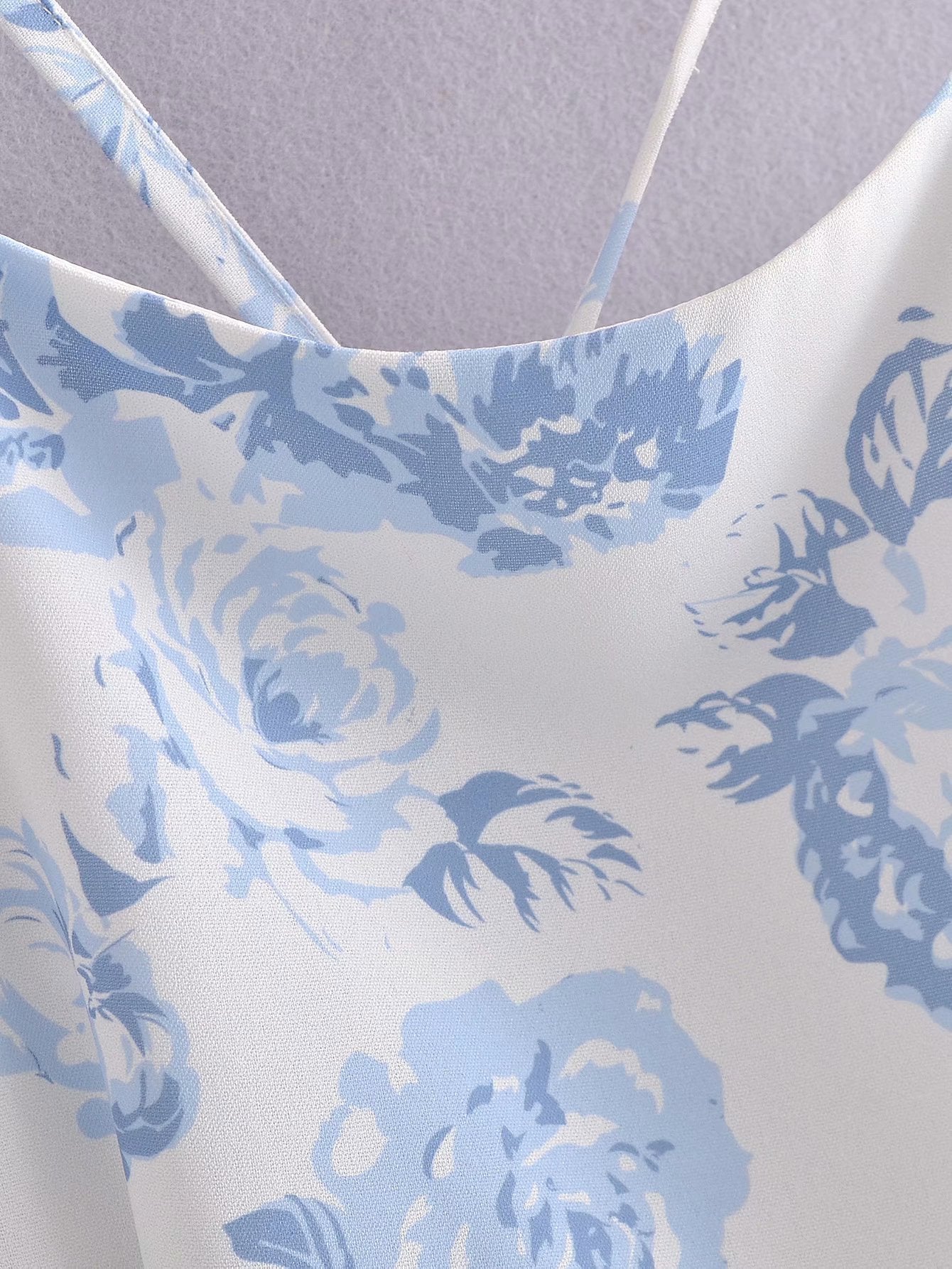 Digital Blue Flower Halter Strap Dress
