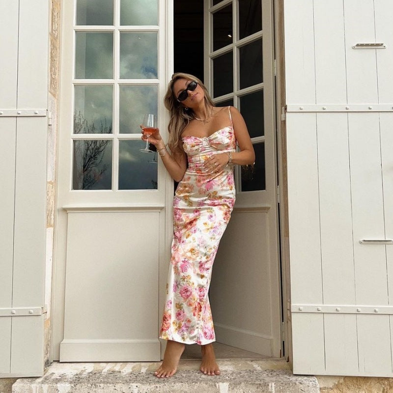 Fashion Printed Backless Sling Dress