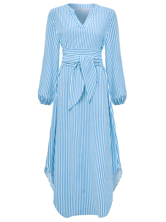 Women's V-neck Striped Tied Dress