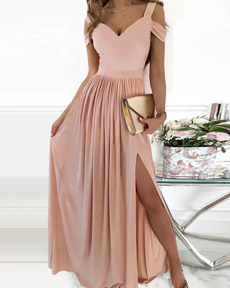 V-Neck Gradient A-Line Long Dress with Slit – Sexy & Stylish V-neck | Boho Spaghetti Strap Dress Women Split Long Flowy Dresses For Party Beach