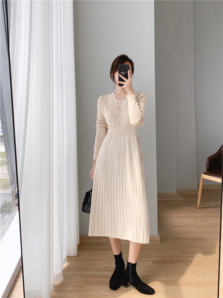 Knitted Dress Woolen Skirt Medium Base Ride Overknee Dress