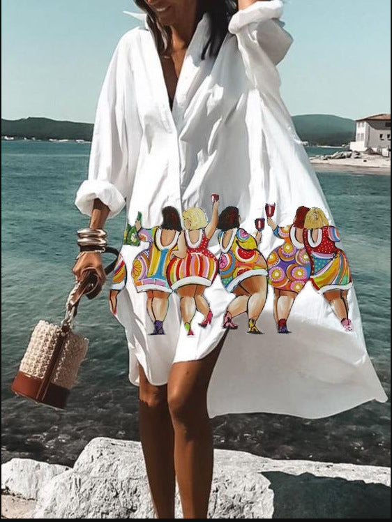 Fashion Casual Loose Lapels Mid-length Shirt Dress