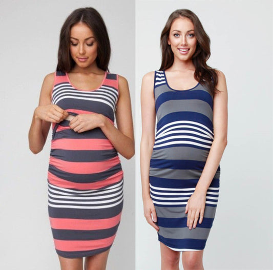 Effortlessly Stylish Striped Maternity Breastfeeding Dress|  Breastfeeding Dress|