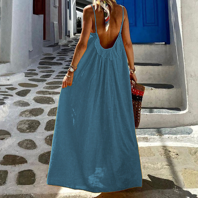 Women's Halter Cotton And Linen Dress
