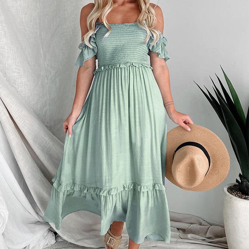 Backless Sling Solid Color Mid-length Dress