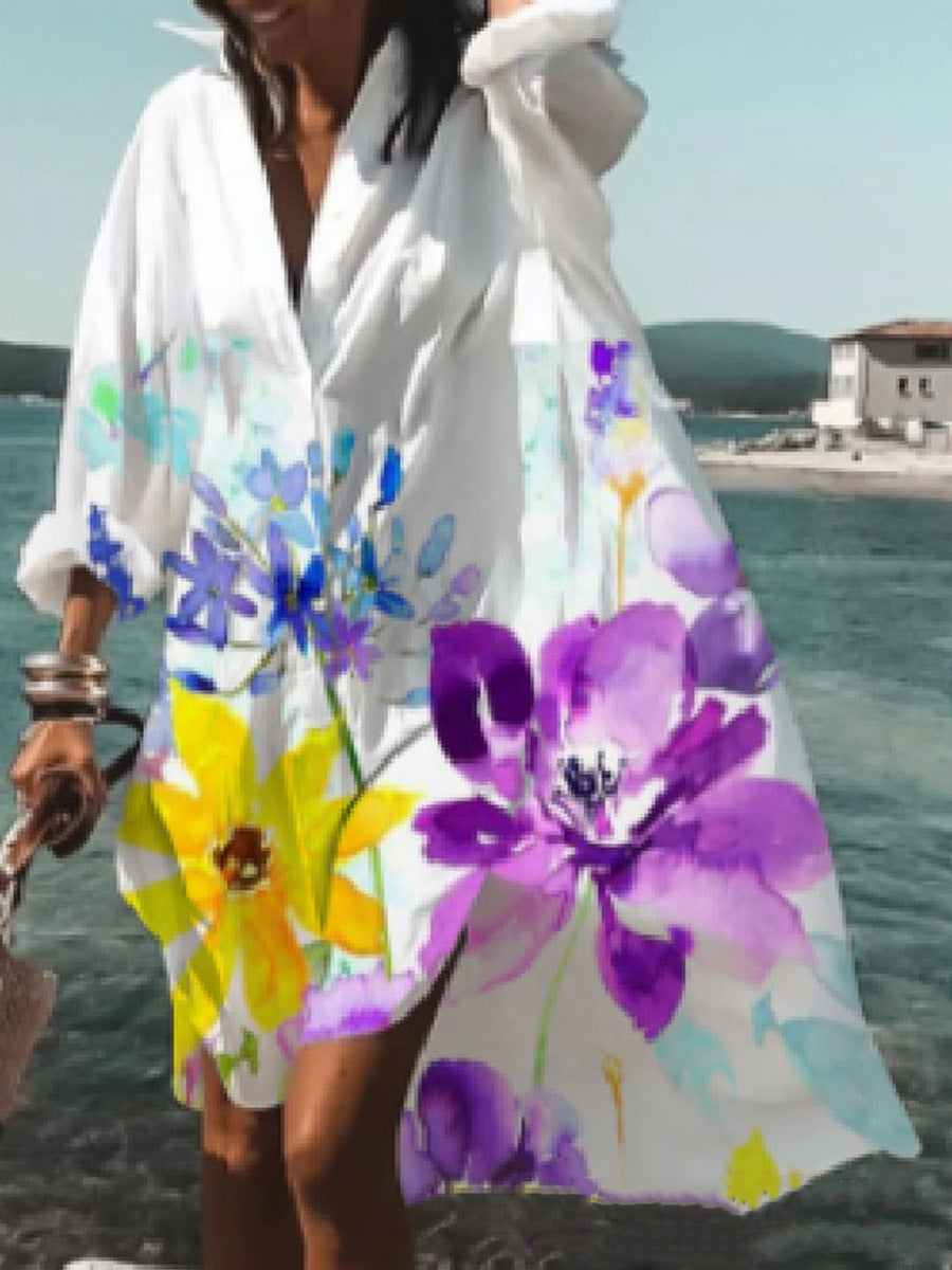 Fashion Casual Loose Lapels Mid-length Shirt Dress