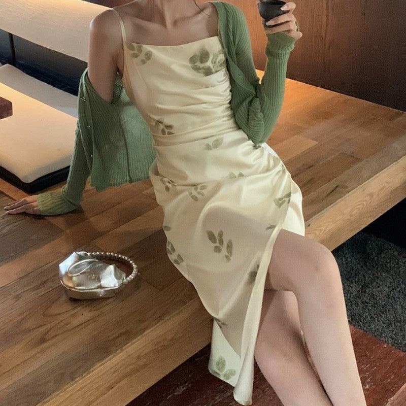 French Style Square-neck Cinched Slimming Suspender Dress