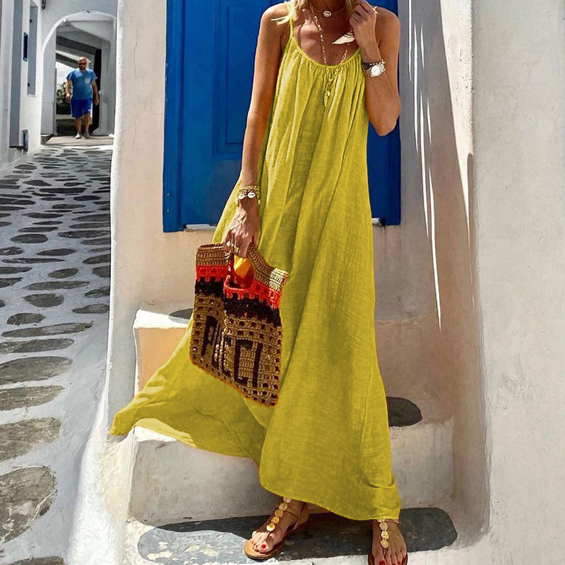 Women's Halter Cotton And Linen Dress