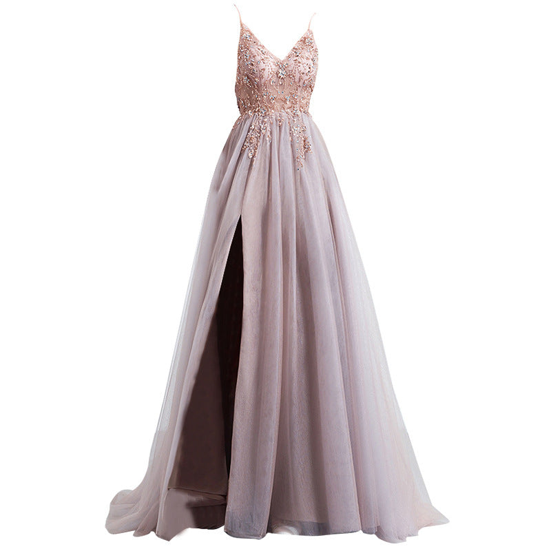Sling Veil Catwalk High Slit Wedding Evening Dress