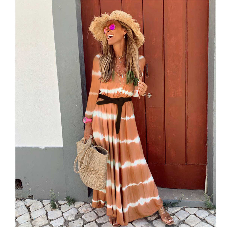 Long Sleeve Oversize Striped Mid Length Dress