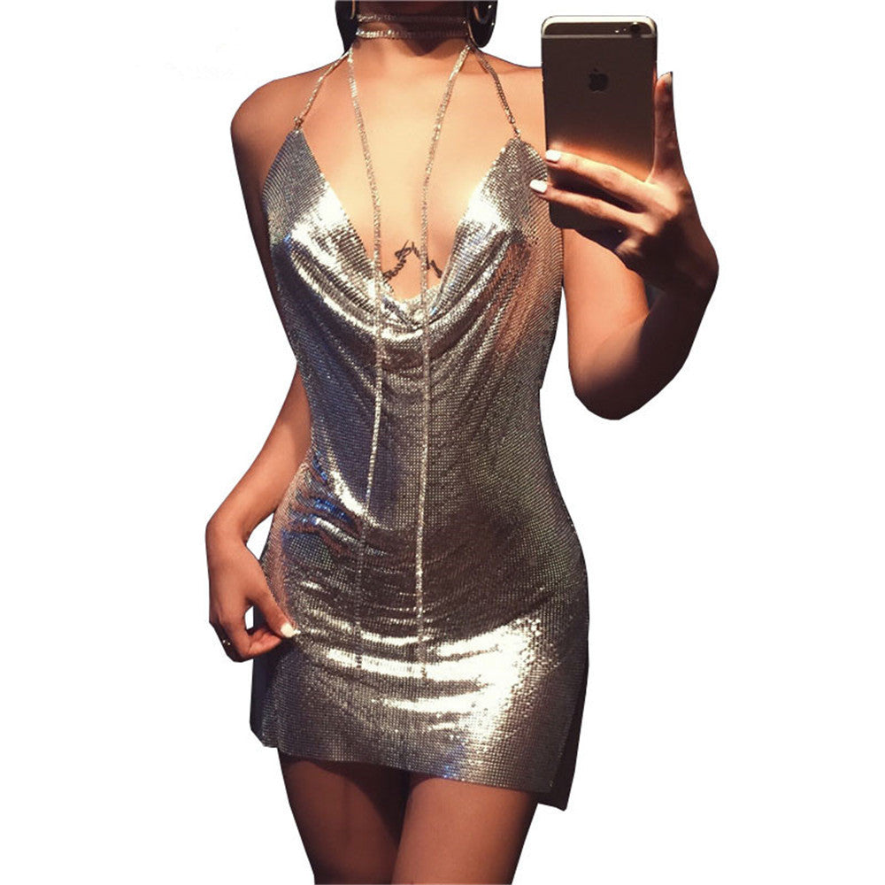 Metal Sequins Dress Rhinestone Women