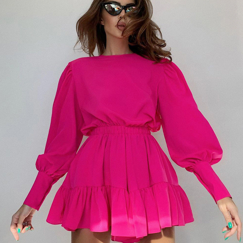 Mid-length Lantern-sleeved Waist Long-sleeved Dress