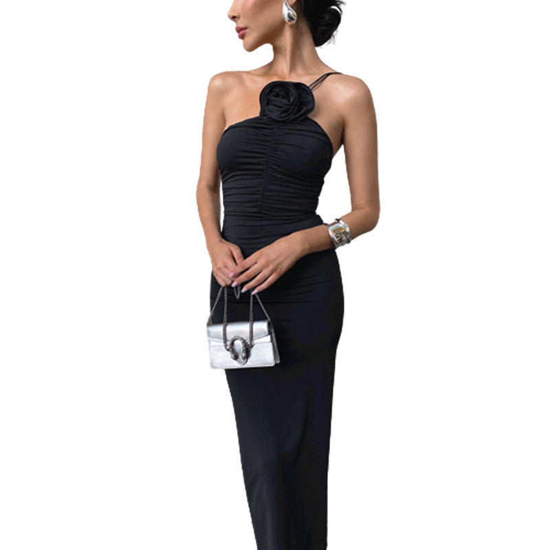 Fashion Three-dimensional Flower Oblique Shoulder Strap Mid-length Hip Bag Dress