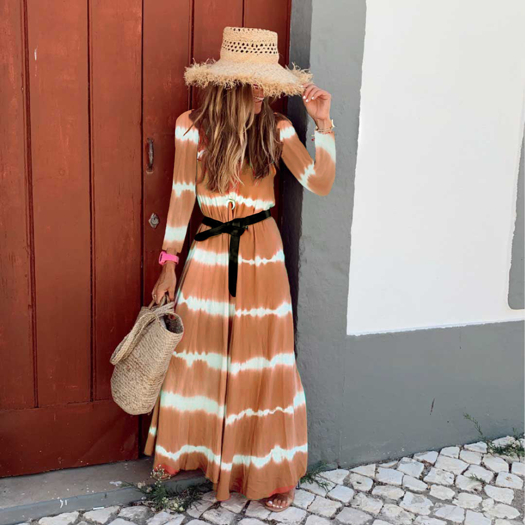 Long Sleeve Oversize Striped Mid Length Dress