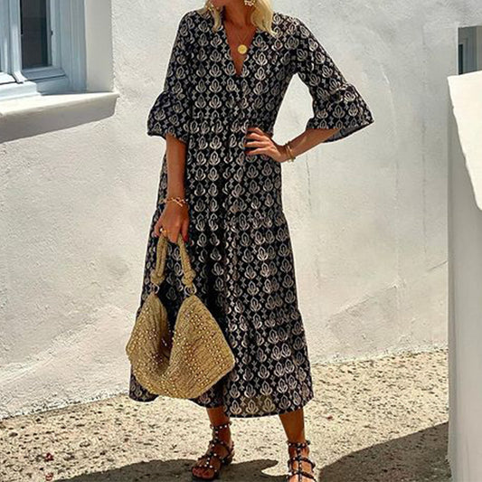 Women's Fashion V-neck Mid-length Dress