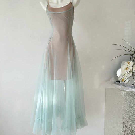 Two-piece Mesh Cinched Suspender Dress