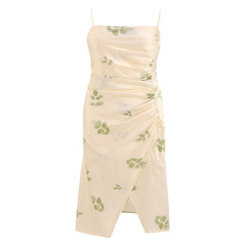 French Style Square-neck Cinched Slimming Suspender Dress
