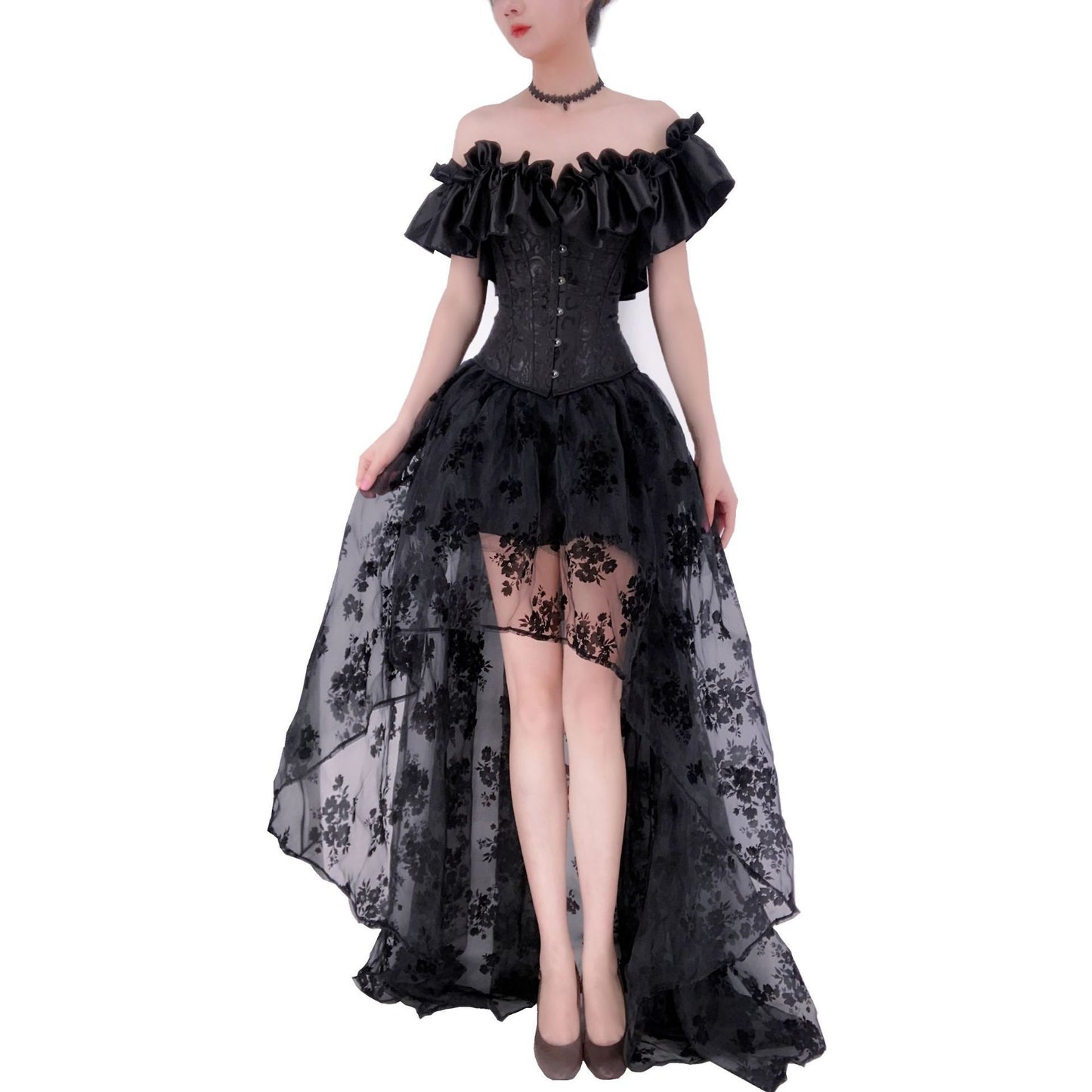 Silky Texture Large Wooden Ear Elastic Off-shoulder Sleeve Formal Dress Suit