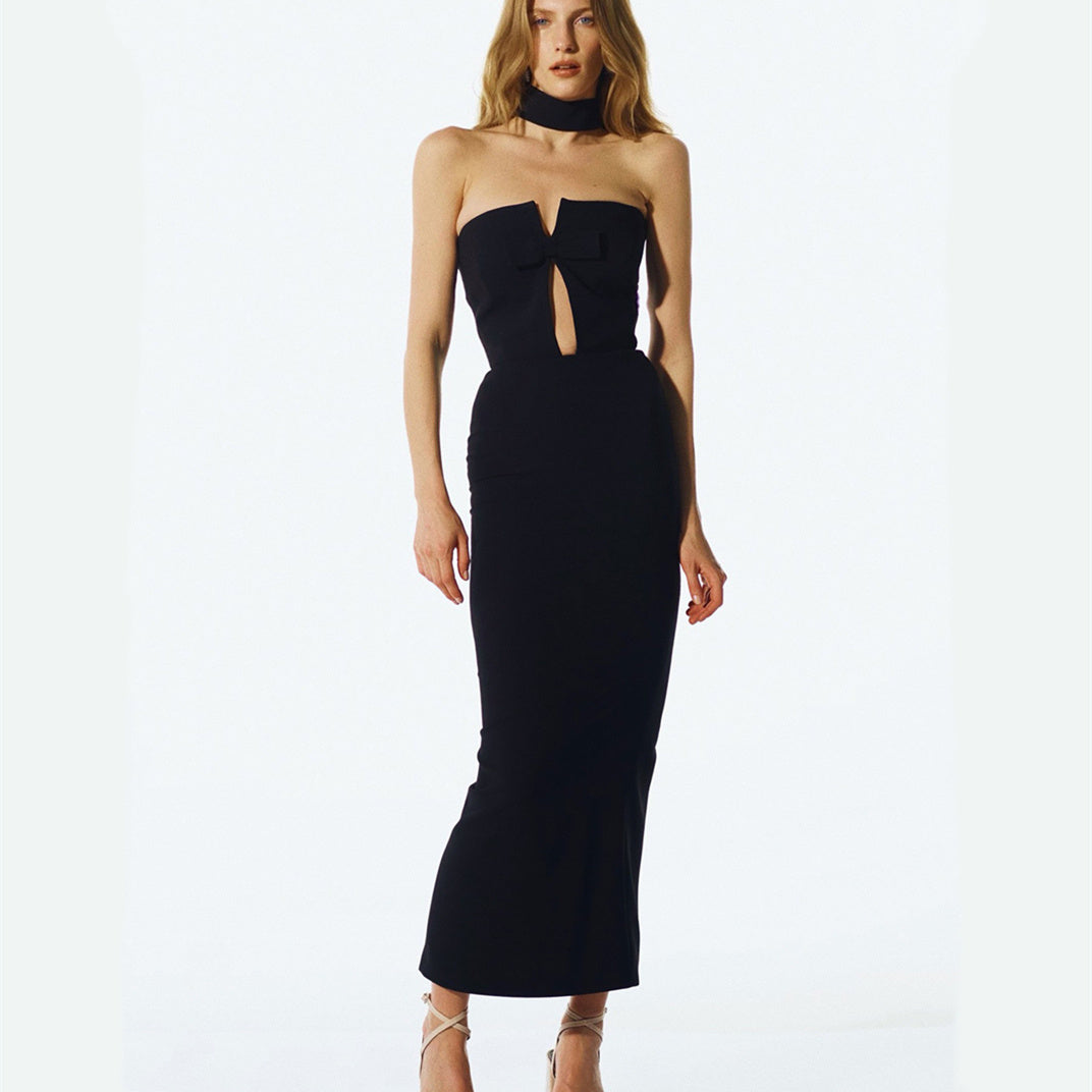 Backless Halter Mid-Length Sheath Bandage Dress – Elegant Toast Dress for Every Occasion