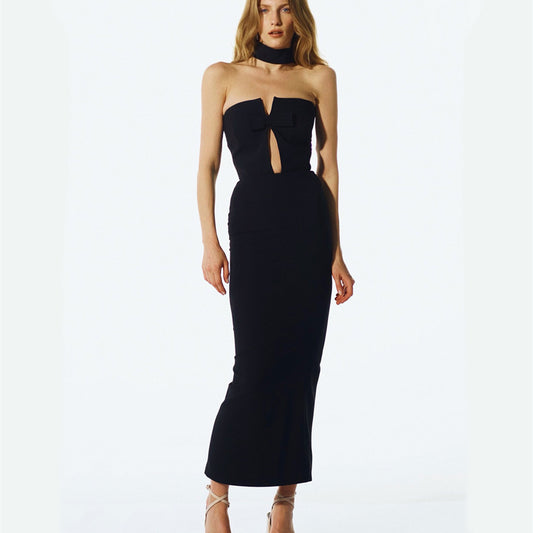 Backless Halter Mid-Length Sheath Bandage Dress – Elegant Toast Dress for Every Occasion