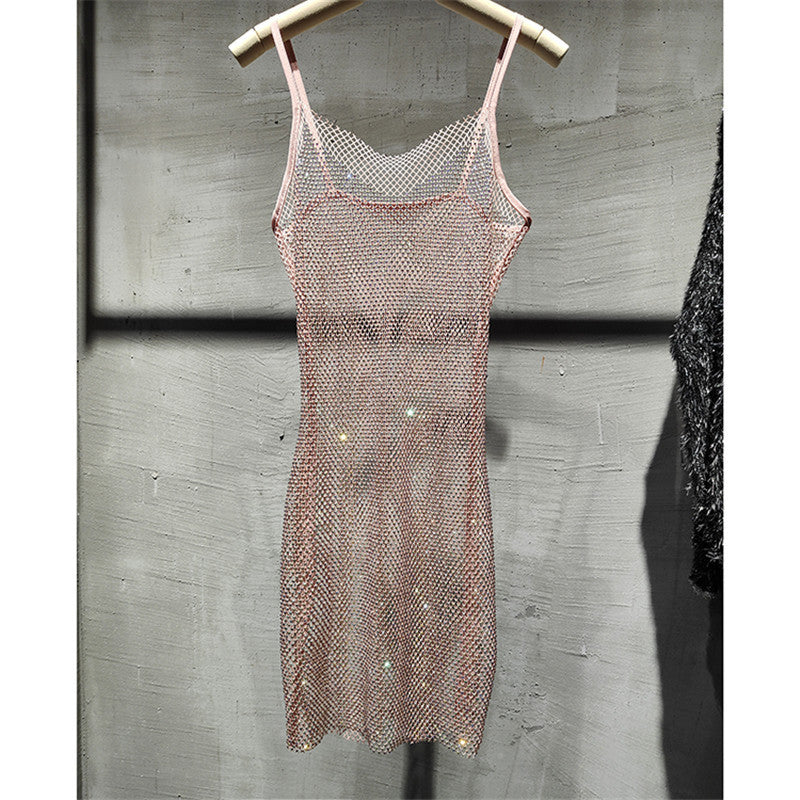 Light Diamond Elegant Crystal Sheath Mid Length Dress