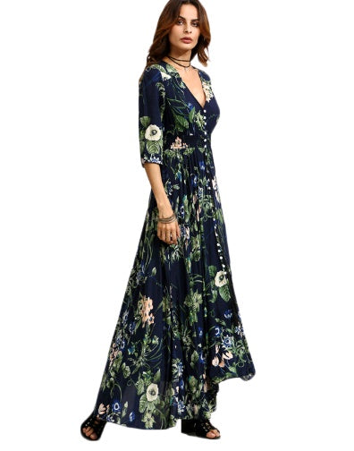 new women's European and American explosion models ethnic style printing retro bohemian big dress dress long skirt