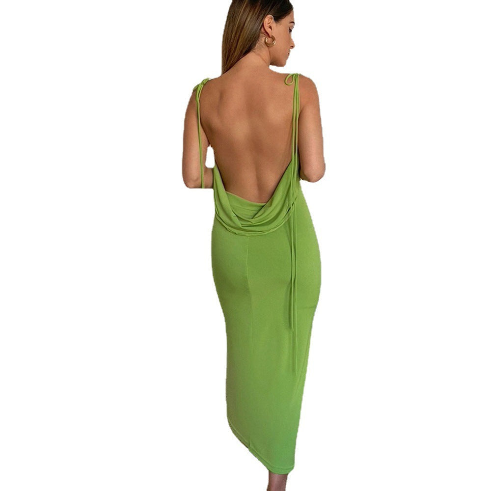 Elegant Spaghetti Strap Maxi Dress Cryptographic  Backless Draped Maxi Dress for Women Sleeveless Night Club Party Long Dresses Summer