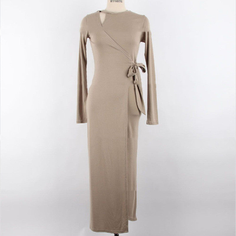 Body Elastic Cross-lace Long Solid Color Bag Hip Dresss